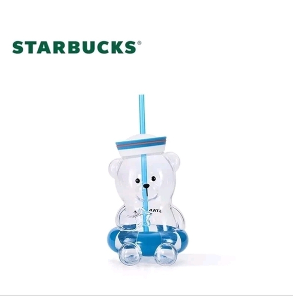Starbucks Accessories - New China Starbucks Summer Seaside Series 27oz Swimming Bear Glass Sraw Cup